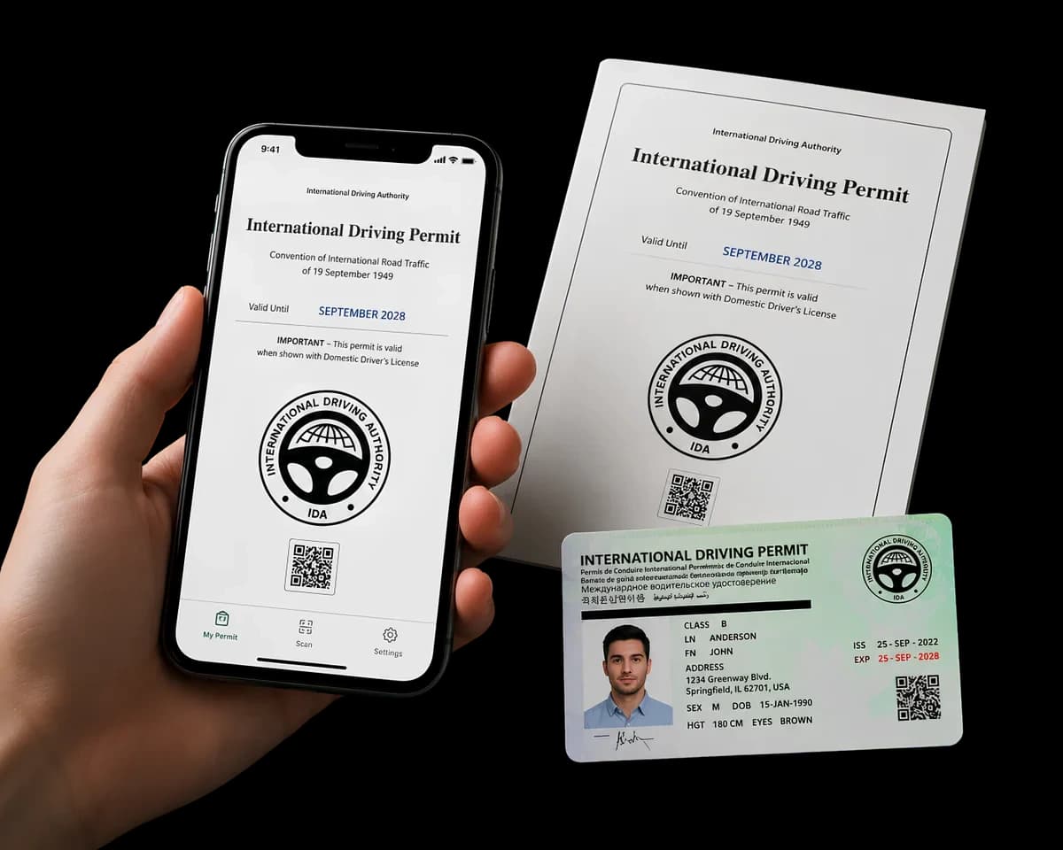 Apply IDP Online digital and printed permit options displayed together