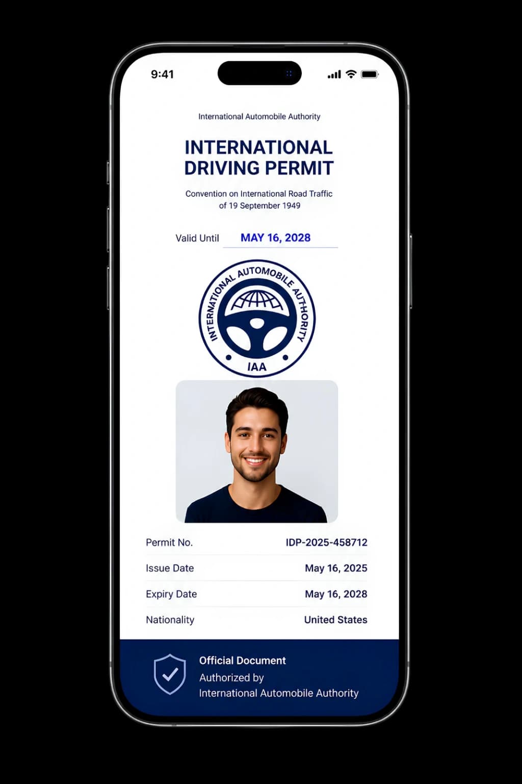 Apply IDP Online digital permit preview on a mobile phone