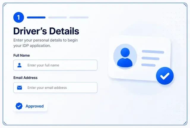 Apply IDP Online form step for entering traveler and driver license details